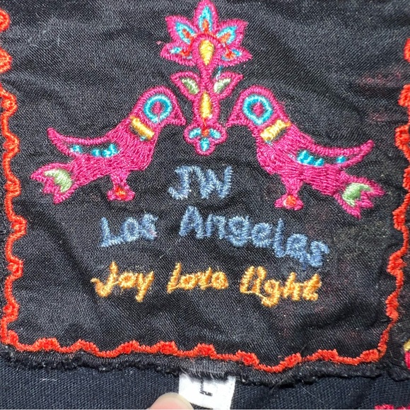 Johnny Was JW Los Angeles Embroidered Black Tunic Dress Large Cotton Boho Floral - Picture 7 of 12